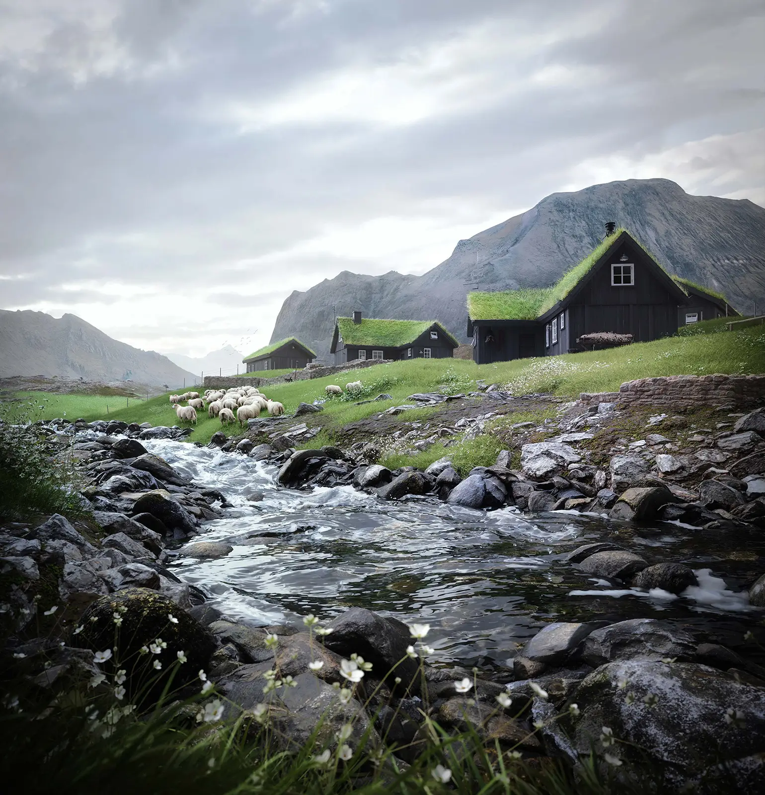 Green roofs from the Faroe Islands 3D Rendering Tutorial by Aleksey Karetin