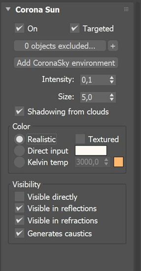 Corona Render sun and sky setting