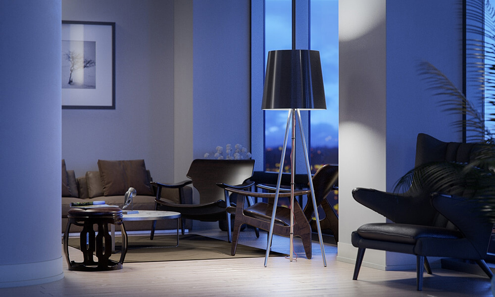 Point light at night in 3d interior visualization