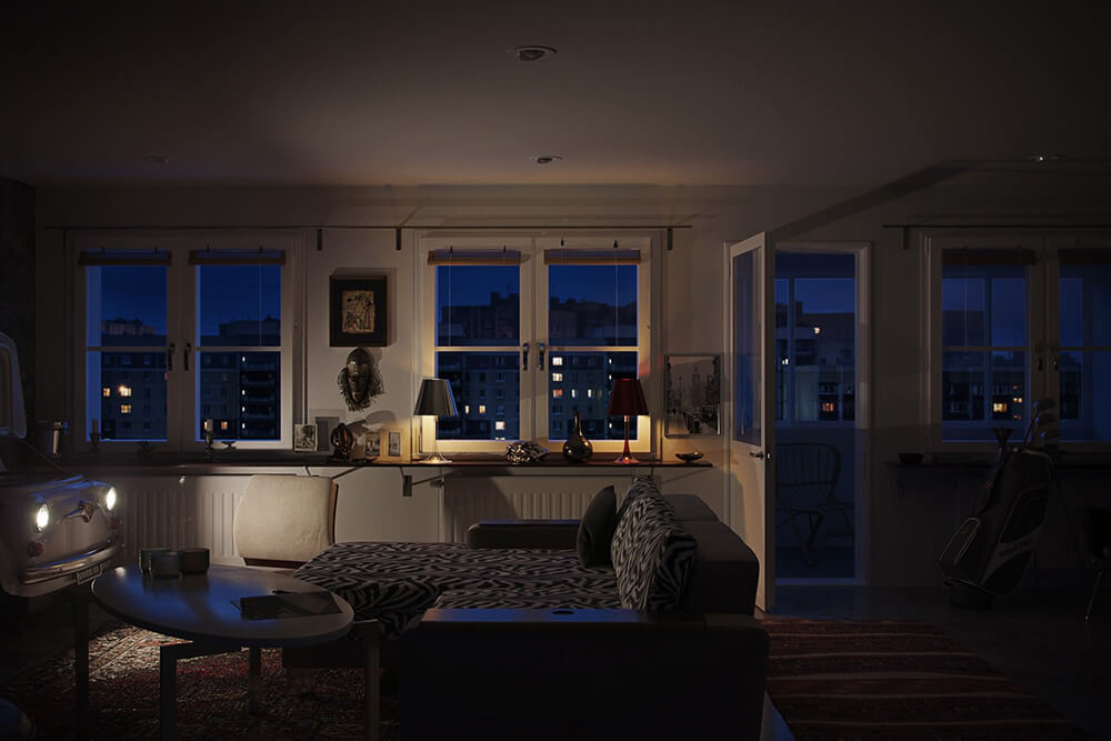 Night light in 3d interior visualization 