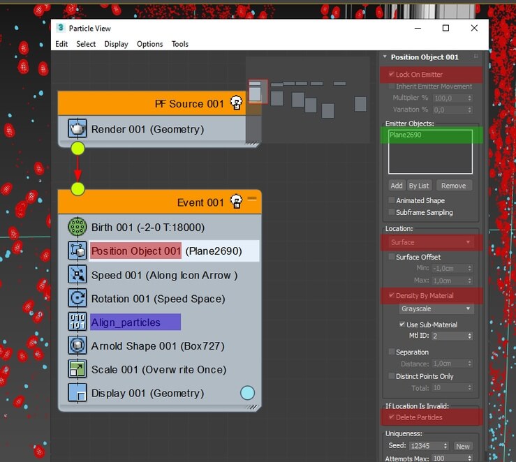 Rain drops on glass in 3ds max and Particle Flow
