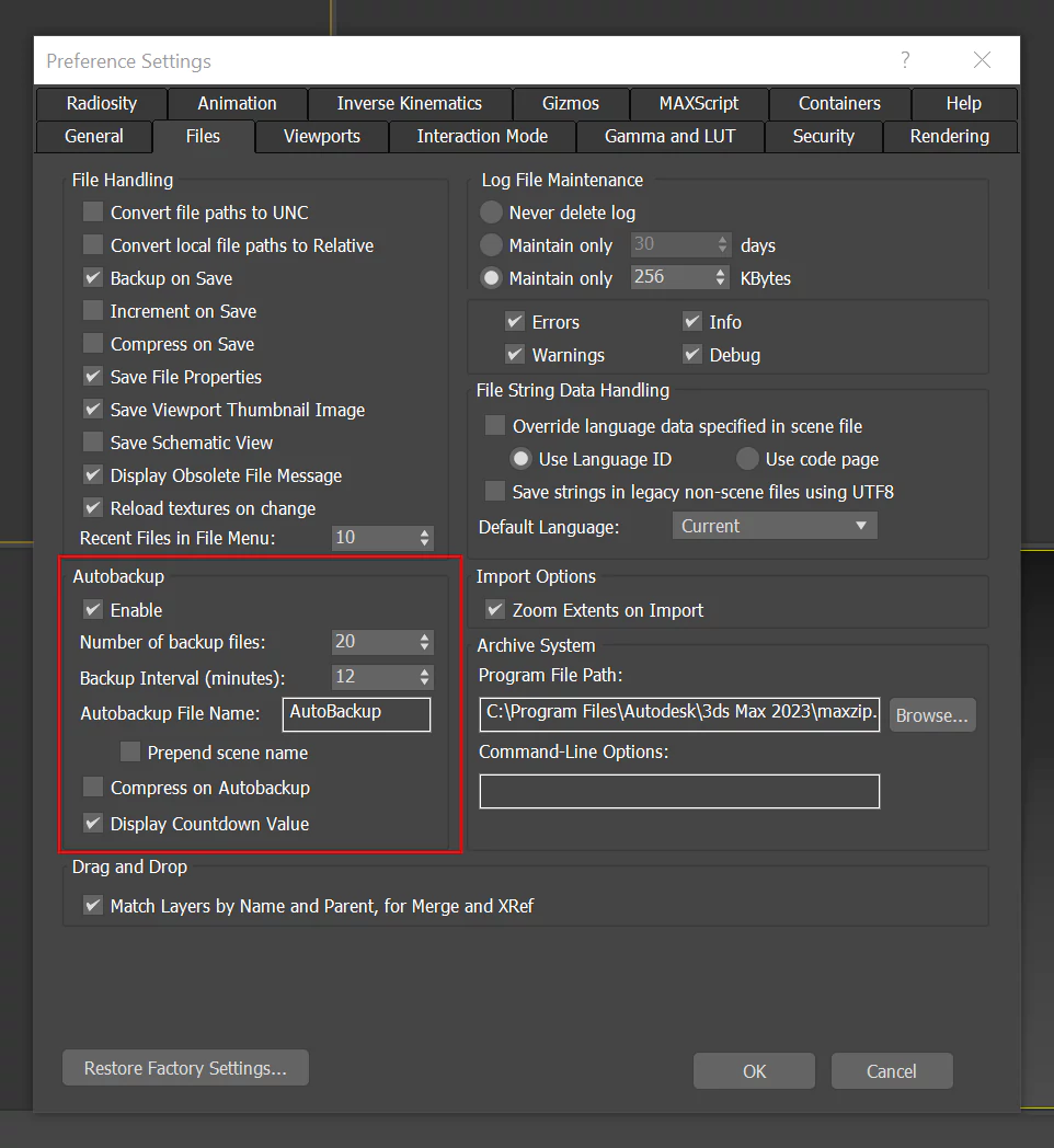 Number of Autoback files 3Ds Max